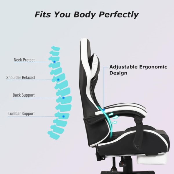 Gaming Chair, Computer Gaming Chairs with Footrest, Linkage Armrests and Lumbar Support, High Back Ergonomic Office Chair for Adults, Big and Tall Desk Chair
