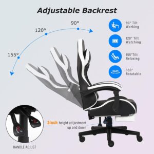 Gaming Chair, Computer Gaming Chairs with Footrest, Linkage Armrests and Lumbar Support, High Back Ergonomic Office Chair for Adults, Big and Tall Desk Chair