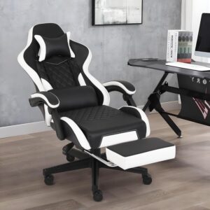 Gaming Chair, Computer Gaming Chairs with Footrest, Linkage Armrests and Lumbar Support, High Back Ergonomic Office Chair for Adults, Big and Tall Desk Chair