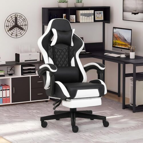 Gaming Chair, Computer Gaming Chairs with Footrest, Linkage Armrests and Lumbar Support, High Back Ergonomic Office Chair for Adults, Big and Tall Desk Chair