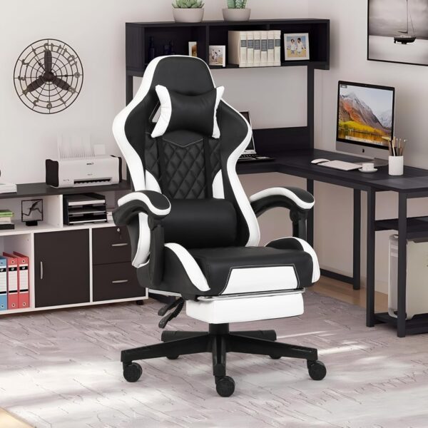 Gaming Chair, Computer Gaming Chairs with Footrest, Linkage Armrests and Lumbar Support, High Back Ergonomic Office Chair for Adults, Big and Tall Desk Chair