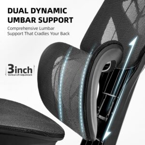 Office Chair with 3D Adjustable Lumbar Support,Ergonomic Computer Chair,Adjustable Headrest and Armrests, 400lbs Capacity,Tilt-Swivel,Premium Mesh Desk Chair for Office,Home & Gaming