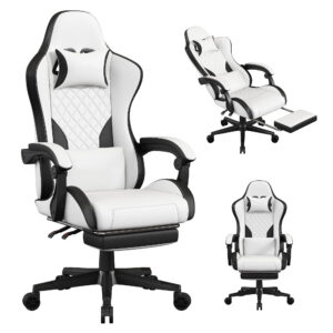 Gaming Chair,Ergonomic Computer Chairs for Adults with Footrest, PU Leather Office Chair with Adjustable Lumbar Support & Pocket Spring Cushion - Heavy Duty 400lb Capacity Gamer Chair