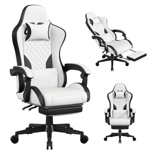 Gaming Chair,Ergonomic Computer Chairs for Adults with Footrest, PU Leather Office Chair with Adjustable Lumbar Support & Pocket Spring Cushion - Heavy Duty 400lb Capacity Gamer Chair