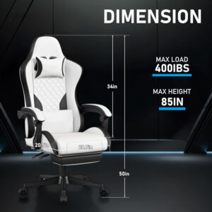 Gaming Chair,Ergonomic Computer Chairs for Adults with Footrest, PU Leather Office Chair with Adjustable Lumbar Support & Pocket Spring Cushion - Heavy Duty 400lb Capacity Gamer Chair