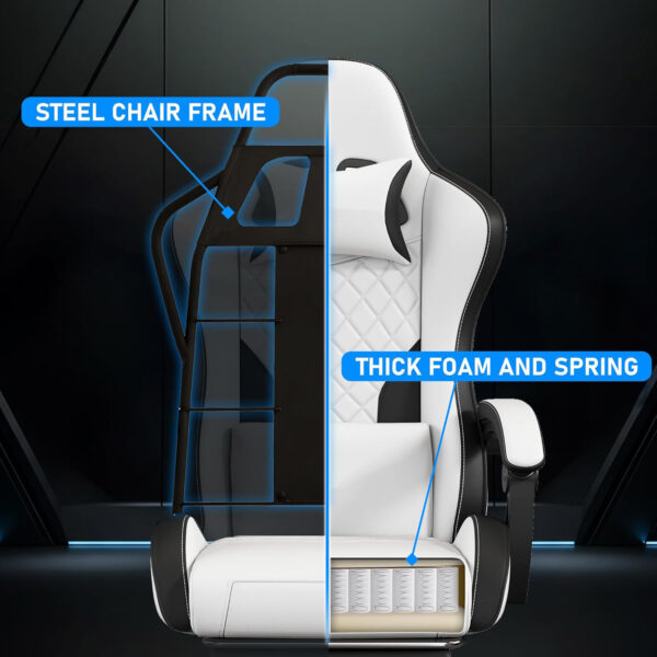 Gaming Chair,Ergonomic Computer Chairs for Adults with Footrest, PU Leather Office Chair with Adjustable Lumbar Support & Pocket Spring Cushion - Heavy Duty 400lb Capacity Gamer Chair