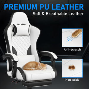 Gaming Chair,Ergonomic Computer Chairs for Adults with Footrest, PU Leather Office Chair with Adjustable Lumbar Support & Pocket Spring Cushion - Heavy Duty 400lb Capacity Gamer Chair