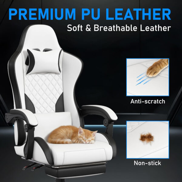 Gaming Chair,Ergonomic Computer Chairs for Adults with Footrest, PU Leather Office Chair with Adjustable Lumbar Support & Pocket Spring Cushion - Heavy Duty 400lb Capacity Gamer Chair