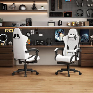 Gaming Chair,Ergonomic Computer Chairs for Adults with Footrest, PU Leather Office Chair with Adjustable Lumbar Support & Pocket Spring Cushion - Heavy Duty 400lb Capacity Gamer Chair