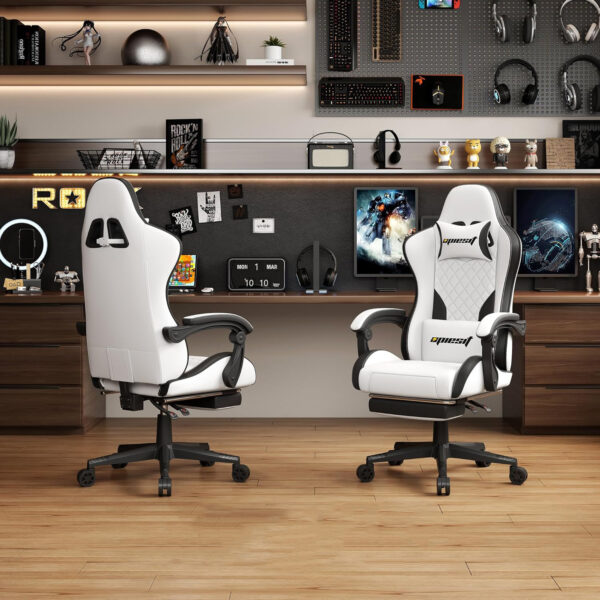 Gaming Chair,Ergonomic Computer Chairs for Adults with Footrest, PU Leather Office Chair with Adjustable Lumbar Support & Pocket Spring Cushion - Heavy Duty 400lb Capacity Gamer Chair