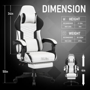 Gaming Chair with Breathable Linen Fabric, Pocket Spring Cushion Ergonomic Computer Chair with Footrest, Reclining High Back Gamer Chair with Lumbar Support & Adjustable Height