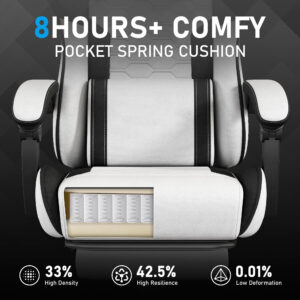 Gaming Chair with Breathable Linen Fabric, Pocket Spring Cushion Ergonomic Computer Chair with Footrest, Reclining High Back Gamer Chair with Lumbar Support & Adjustable Height