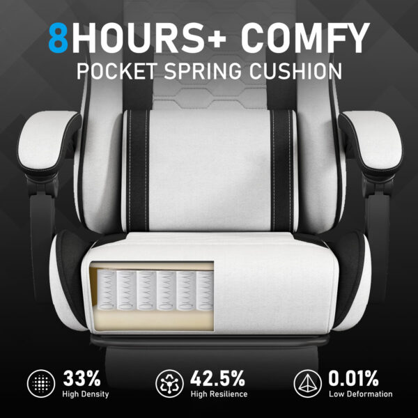 Gaming Chair with Breathable Linen Fabric, Pocket Spring Cushion Ergonomic Computer Chair with Footrest, Reclining High Back Gamer Chair with Lumbar Support & Adjustable Height