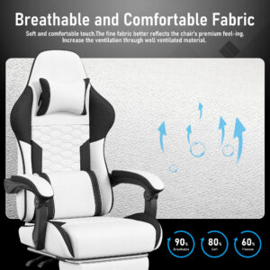 Gaming Chair with Breathable Linen Fabric, Pocket Spring Cushion Ergonomic Computer Chair with Footrest, Reclining High Back Gamer Chair with Lumbar Support & Adjustable Height