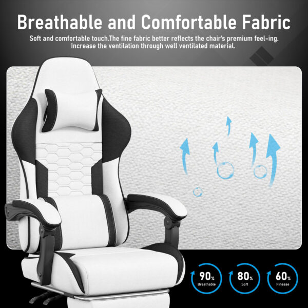 Gaming Chair with Breathable Linen Fabric, Pocket Spring Cushion Ergonomic Computer Chair with Footrest, Reclining High Back Gamer Chair with Lumbar Support & Adjustable Height