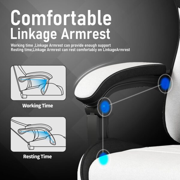 Gaming Chair with Breathable Linen Fabric, Pocket Spring Cushion Ergonomic Computer Chair with Footrest, Reclining High Back Gamer Chair with Lumbar Support & Adjustable Height