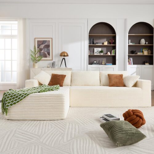 108" Boneless Couches for Living Room, Modular Sectional Sofa with Oversized Chaise, L-Shape Cloud Couch with Deep Seat, High-Density Memory Foam, No Assembly Required, Plush Corduroy
