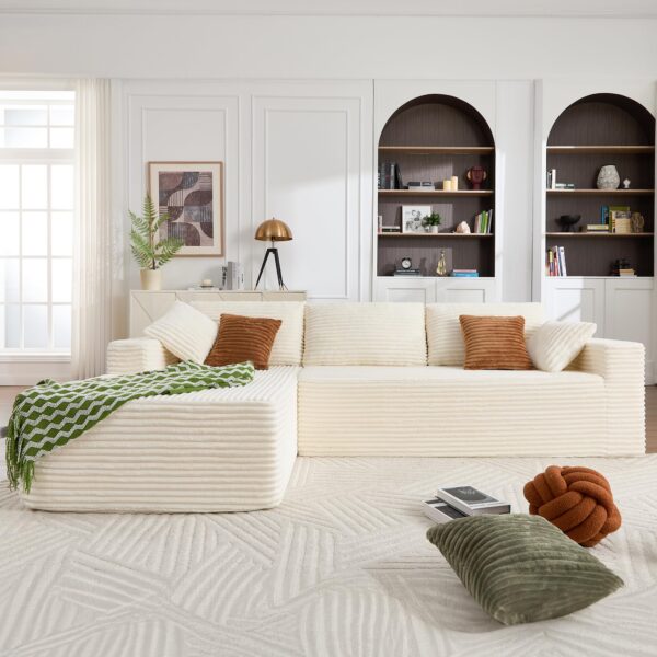 108" Boneless Couches for Living Room, Modular Sectional Sofa with Oversized Chaise, L-Shape Cloud Couch with Deep Seat, High-Density Memory Foam, No Assembly Required, Plush Corduroy