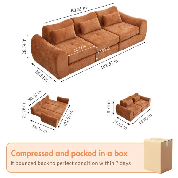 101.6"Modular Sectional Cloud Sofa,Floor Boneless Couch, 4-in-1 Folding Convertible Sofa Bed, Modular Cushion Couch,Suitable for Living Room,Bedroom and Recreation Room