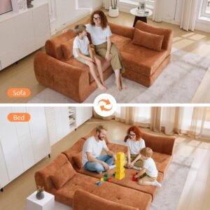 101.6"Modular Sectional Cloud Sofa,Floor Boneless Couch, 4-in-1 Folding Convertible Sofa Bed, Modular Cushion Couch,Suitable for Living Room,Bedroom and Recreation Room