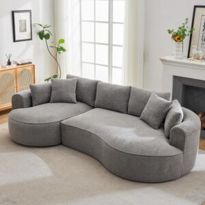 124"Oversized Boneless Couches for Living Room, Sectional Curved Sofa with 7 Pillows, L-Shape Boneless Couch with Deep Seat, High-Density Memory Foam, No Assembly Required, Chenille