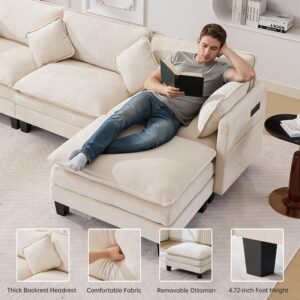 108″ Modular L Shaped Sectional Sofa with Ottoman, Chenille Cloud Couch 4-Seat Deep Seat, USB/Type-C Charger Ports for Living Room/Apartment/Office