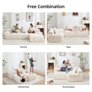 Plush Corduroy 118" Modular Sectional Sofa, Modern Boneless L-Shaped Cloud Couch with Chaise, Deep Seat Upholstered Comfy Living Room Couch, No Assembly Required,Orange | Stain Resistant, Skin-Friendly Fabric, High Density Foam, Sturdy Frame, Easy to Clean