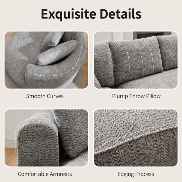 124"Oversized Boneless Couches for Living Room, Sectional Curved Sofa with 7 Pillows, L-Shape Boneless Couch with Deep Seat, High-Density Memory Foam, No Assembly Required, Chenille