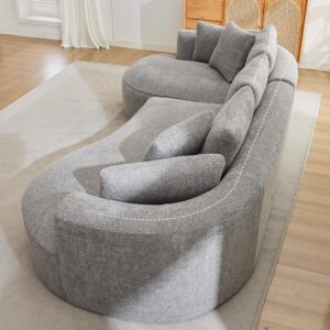 124"Oversized Boneless Couches for Living Room, Sectional Curved Sofa with 7 Pillows, L-Shape Boneless Couch with Deep Seat, High-Density Memory Foam, No Assembly Required, Chenille