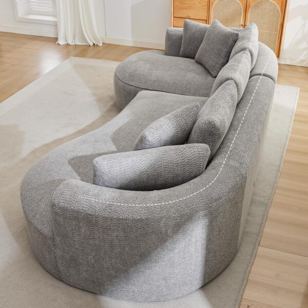 124"Oversized Boneless Couches for Living Room, Sectional Curved Sofa with 7 Pillows, L-Shape Boneless Couch with Deep Seat, High-Density Memory Foam, No Assembly Required, Chenille