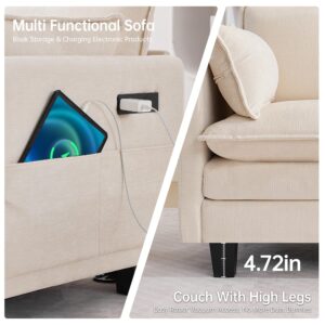 108″ Modular L Shaped Sectional Sofa with Ottoman, Chenille Cloud Couch 4-Seat Deep Seat, USB/Type-C Charger Ports for Living Room/Apartment/Office