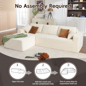 108" Boneless Couches for Living Room, Modular Sectional Sofa with Oversized Chaise, L-Shape Cloud Couch with Deep Seat, High-Density Memory Foam, No Assembly Required, Plush Corduroy