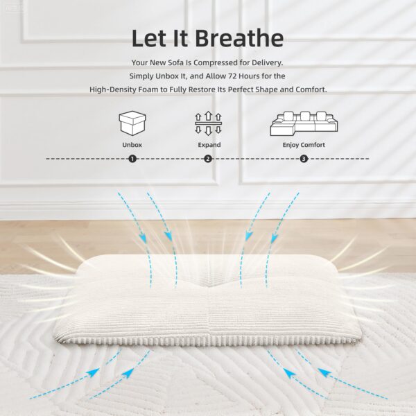 Plush Corduroy 118" Modular Sectional Sofa, Modern Boneless L-Shaped Cloud Couch with Chaise, Deep Seat Upholstered Comfy Living Room Couch, No Assembly Required,Orange | Stain Resistant, Skin-Friendly Fabric, High Density Foam, Sturdy Frame, Easy to Clean