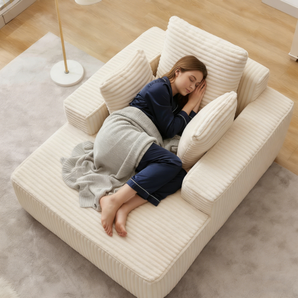43"W Chaise Lounge Sofa Chair Indoor, Small Boneless Couches for Small Spaces, Fluffy Comfy Cloud Sofa in a Box, Compression Foam Sleeper Sofa for Living Room&Apartment, Plush Corduroy