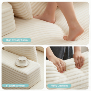 43"W Chaise Lounge Sofa Chair Indoor, Small Boneless Couches for Small Spaces, Fluffy Comfy Cloud Sofa in a Box, Compression Foam Sleeper Sofa for Living Room&Apartment, Plush Corduroy