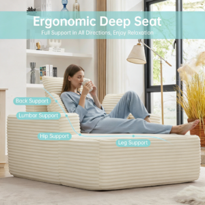 43"W Chaise Lounge Sofa Chair Indoor, Small Boneless Couches for Small Spaces, Fluffy Comfy Cloud Sofa in a Box, Compression Foam Sleeper Sofa for Living Room&Apartment, Plush Corduroy